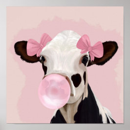 Bubblegum Pink Girly Cow Poster