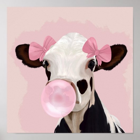 Bubblegum Pink Girly Cow Poster (Vorne)