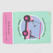 Bubblegum Pink Golf Cart Mama Golfhandtuch (Horizontal)