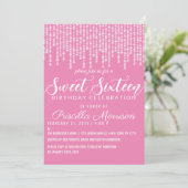 Bubblegum Pink Hanging Diamond Lights Sweet 16 Einladung (Stehend Vorderseite)