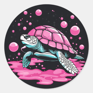Bubblegum Pink Niedlich Turtle Runder Aufkleber