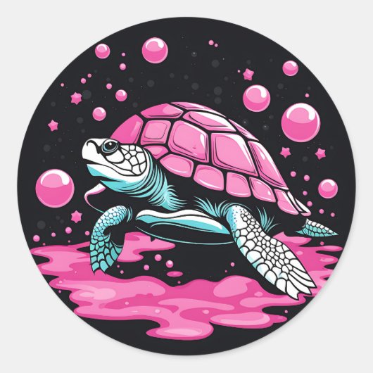 Bubblegum Pink Niedlich Turtle Runder Aufkleber (Vorderseite)