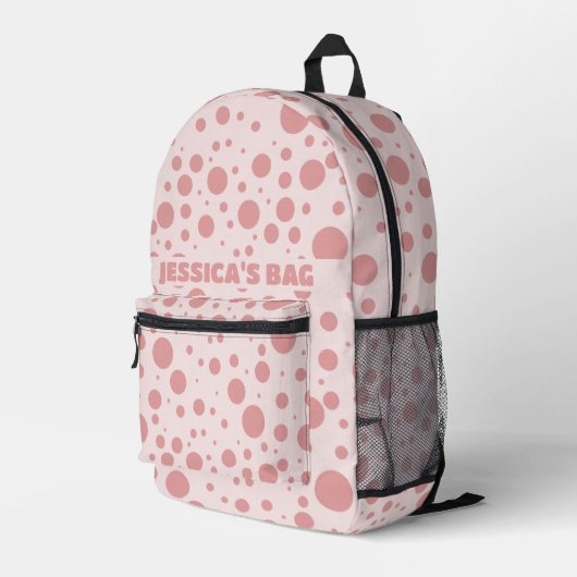 Bubblegum Pink Polka Dot Bedruckter Rucksack (Rückseitige Ecke Rechts)