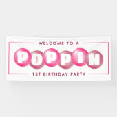 Bubblegum Pink Poppin Girl 1. Geburtstag Party Banner (Horizontal)