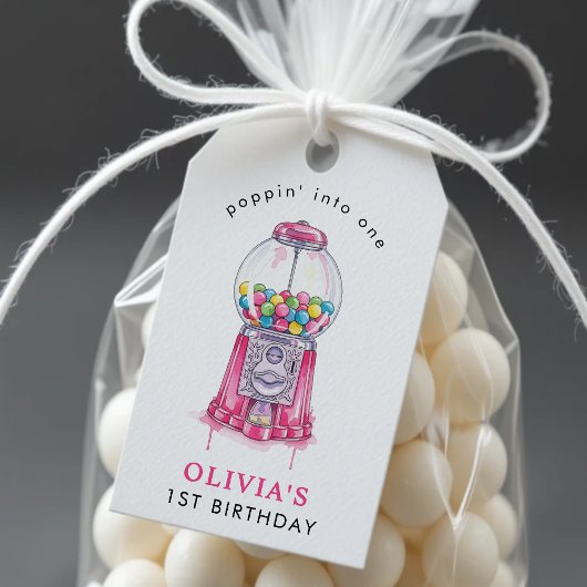 Bubblegum Pink Poppin' Girl 1. Geburtstag Party Geschenkanhänger