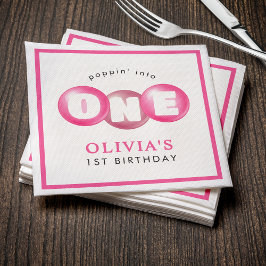 Bubblegum Pink Poppin Girl 1. Geburtstag Party Serviette