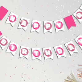 Bubblegum Pink Poppin Girl Happy Birthday Party Wimpelkette