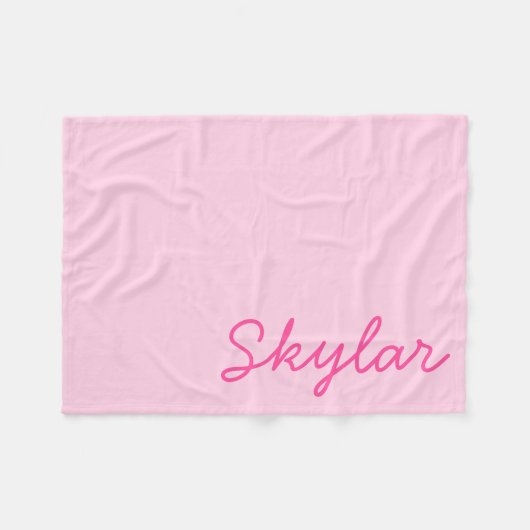 Bubblegum Pink und Hot Pink Individuelle Name Mono Fleecedecke (Vorderseite (Horizontal))
