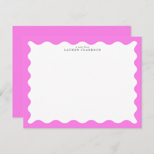 Bubblegum Pink Wavy Frame Note Card Einladung (Vorne/Hinten)