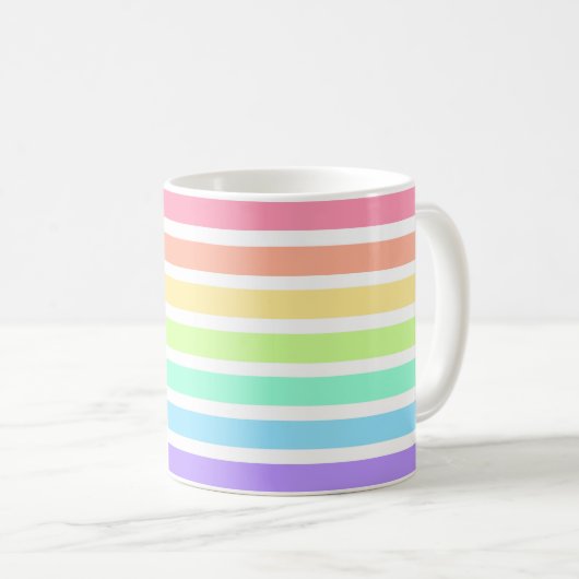 Bubblegum Regenbogen und weiße Streifen Kaffeetasse (VorderseiteRechts)