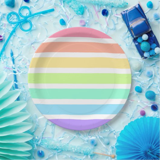 Bubblegum Regenbogen und weiße Streifen Pappteller (Party)