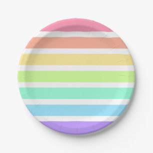 Bubblegum Regenbogen und weiße Streifen Pappteller