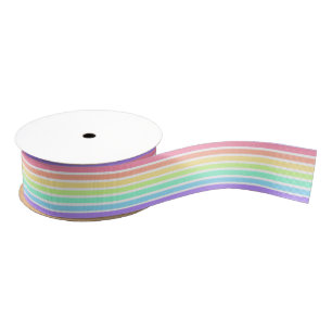 Bubblegum Regenbogen und weiße Streifen Ripsband