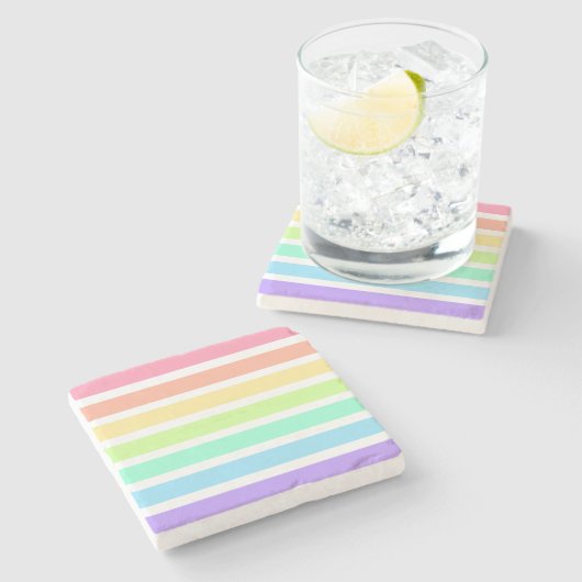 Bubblegum Regenbogen und weiße Streifen Steinuntersetzer (Seitenansicht)