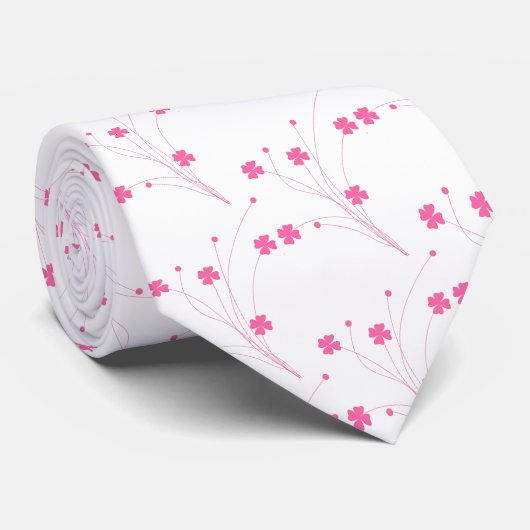 Bubblegum Rosa Blume, kleine Blumendrucke Krawatte (Gerollt)