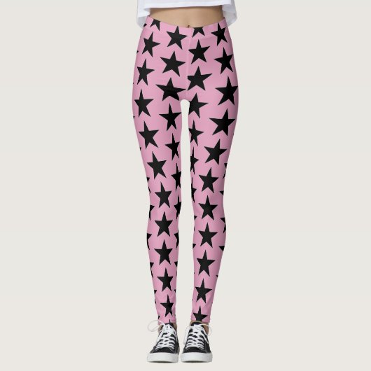 Bubblegum rosa mit schwarzen Sternen Leggings (Vorderseite)