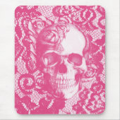 Bubblegum rosa Rosenschädel auf Spitze Mousepad (Vorne)