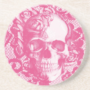 Bubblegum rosa Rosenschädel auf Spitze Untersetzer