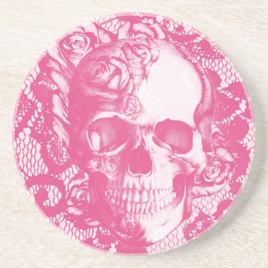 Bubblegum rosa Rosenschädel auf Spitze Untersetzer (Vorne)