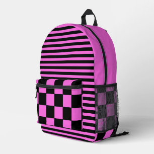 Bubblegum Rosa Schwarz Vintag geprüft und gestrich Bedruckter Rucksack