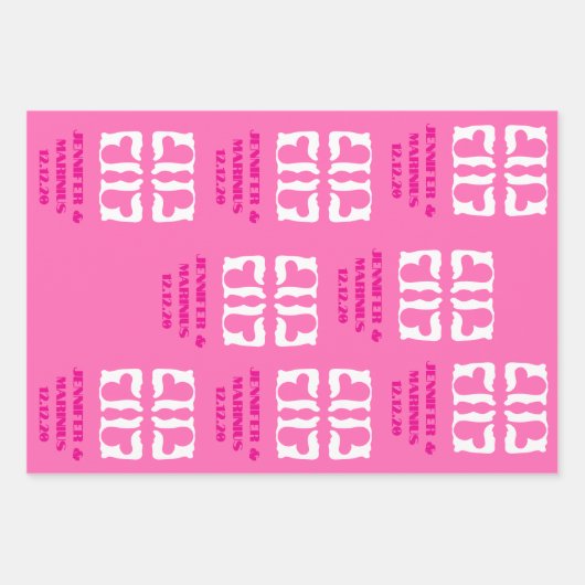 Bubblegum Rosa und Weiße Herzen Geschenkpapier Set (Vorderseite 2)