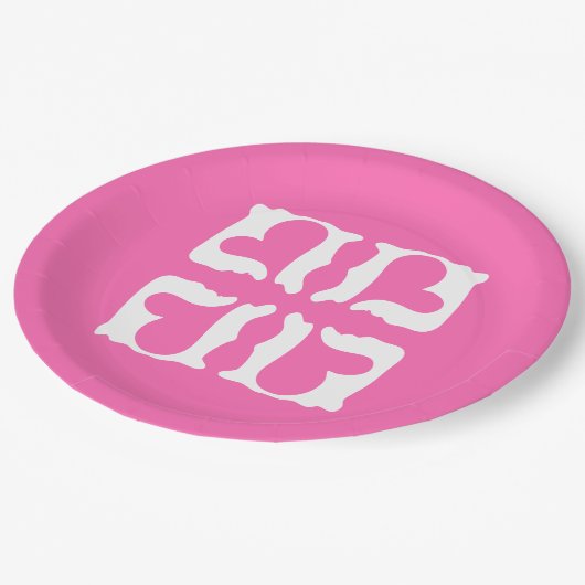 Bubblegum Rosa und Weiße Herzen Pappteller (Schrägansicht)