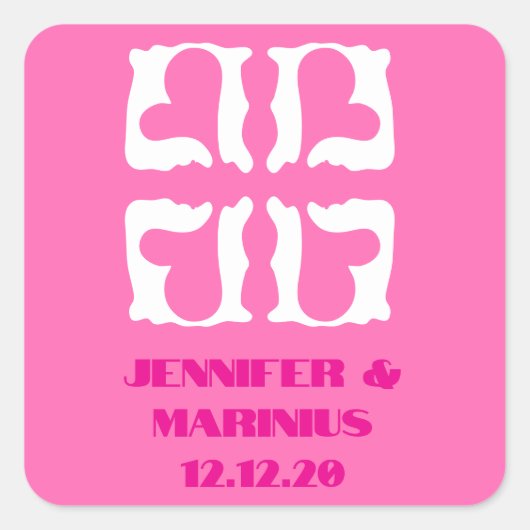 Bubblegum Rosa und Weiße Herzen Quadratischer Aufkleber (Vorderseite)