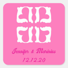 Bubblegum Rosa und Weiße Herzen Quadratischer Aufkleber