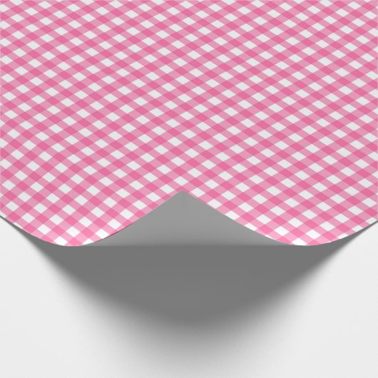 Bubblegum Rosa| Weißes Gingham Wrapping Paper Geschenkpapier (Ecke)