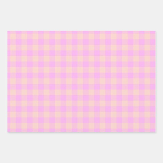 Bubblegum & Soft Peach Ombre Checkered Gingham Geschenkpapier Set (Vorderseite 3)
