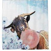Bubblegum Watercolor Goat Blue Floral GetYerGoat™ Duschvorhang (Vorderseite)