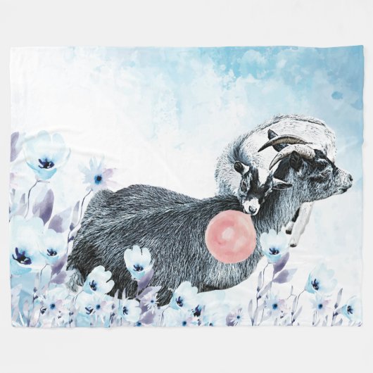 Bubblegum Watercolor Pygmy Mama - Baby GetYerGoat™ Fleecedecke (Vorderseite (Horizontal))