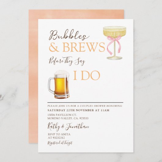 Bubbles and Brews Couples Wedding Shower Einladung (Vorne/Hinten)