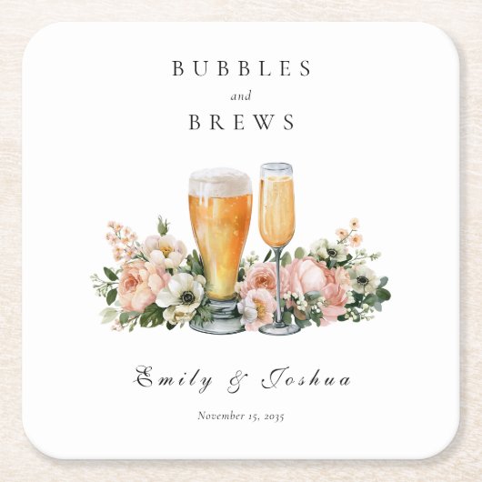 Bubbles and Brews Paarbaby-Party Rechteckiger Pappuntersetzer (Vorderseite)