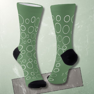 Bubbles and rings, white circles on green socken