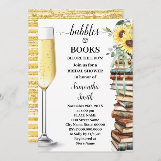Bubbles & Book Before I do Sunflower Bridal Shower Einladung (Vorne/Hinten)