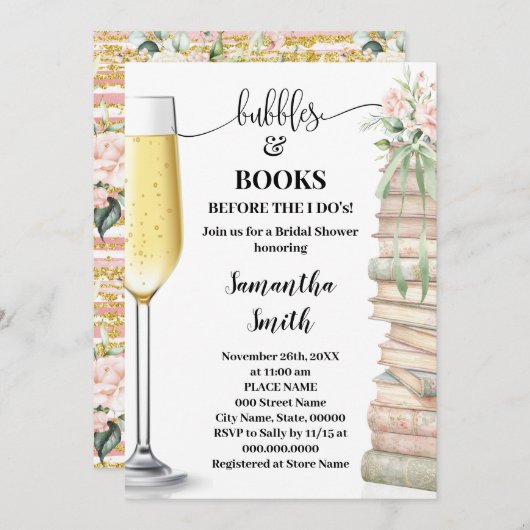Bubbles & Books before I do Bridal Shower  Einladung (Vorne/Hinten)