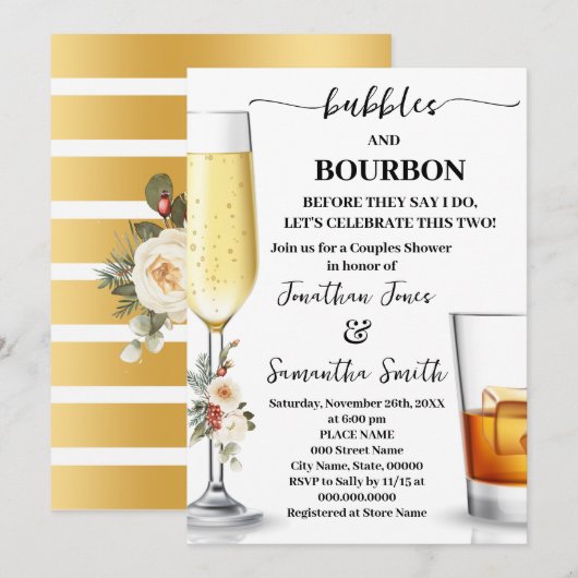 Bubbles & Bourbon Before I do Winter Dusche Einladung (Vorne/Hinten)