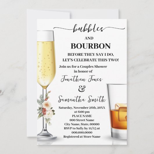 Bubbles & Bourbon Before I do Winter Shower Einladung (Vorderseite)