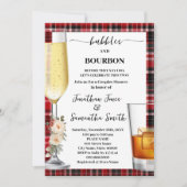Bubbles & Bourbon Winter Buffalo Plaid Shower Einladung (Vorderseite)