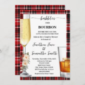 Bubbles & Bourbon Winter Buffalo Plaid Shower Einladung (Vorne/Hinten)