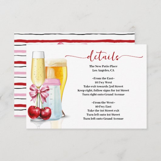 Bubbles & Breaks vor Baby Due Cherry Babydusche Begleitkarte (Vorne/Hinten)