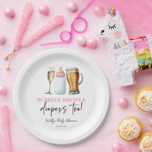 Bubbles Brews and Diapers Too! Baby Shower Pappteller (Party)