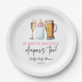 Bubbles Brews and Diapers Too! Baby Shower Pappteller (Vorderseite)