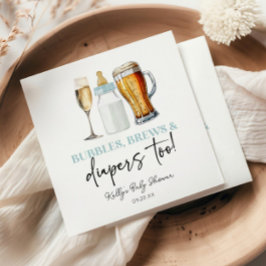 Bubbles Brews and Diapers Too! Baby Shower Serviette