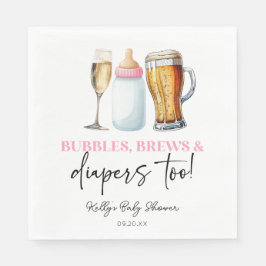 Bubbles Brews and Diapers Too! Baby Shower Serviette