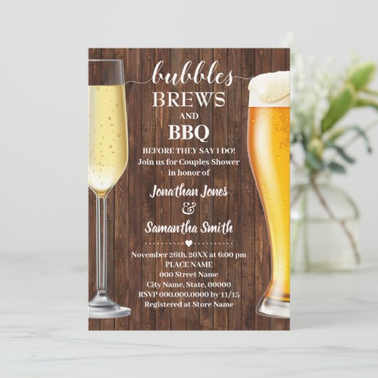 Bubbles Brews & GRILLEN Western Paare Dusche Einla Save The Date (Stehend Vorderseite)