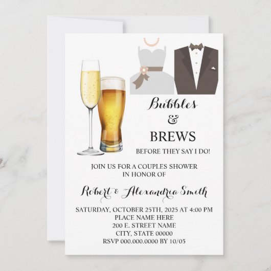Bubbles & Brews Paare Polterabend Einladung (Vorderseite)