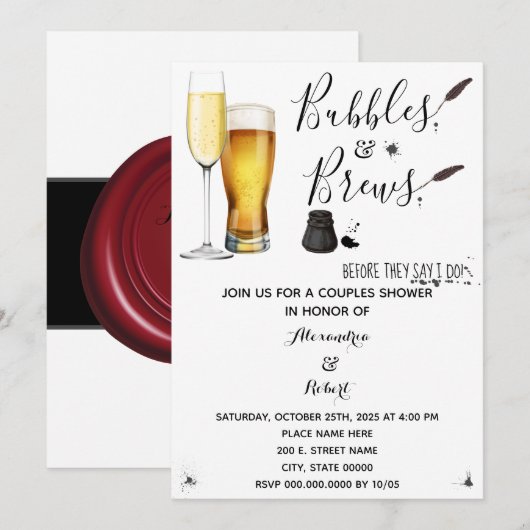 Bubbles & Brews Paare Polterabend Einladung (Vorne/Hinten)