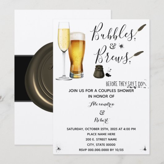 Bubbles & Brews Paare Polterabend Einladung (Vorne/Hinten)